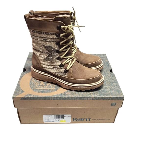 Born Shoes - Born Oriana taupe birch fabric combo boots women's size 7.5